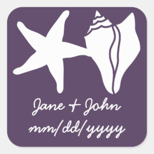 Sommar Seashells i Lila Sticker Fyrkantigt Klistermärke