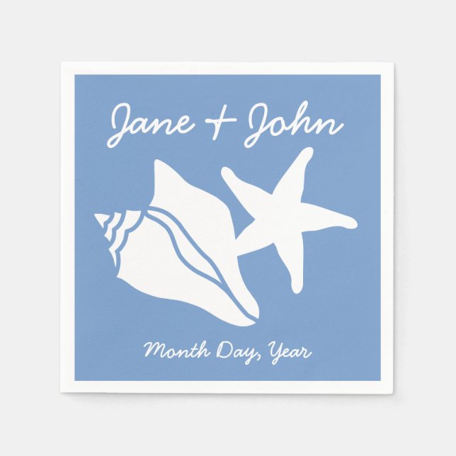 Sommar Seashells i Periwinkle Napkins Pappersservett (Framsidan)