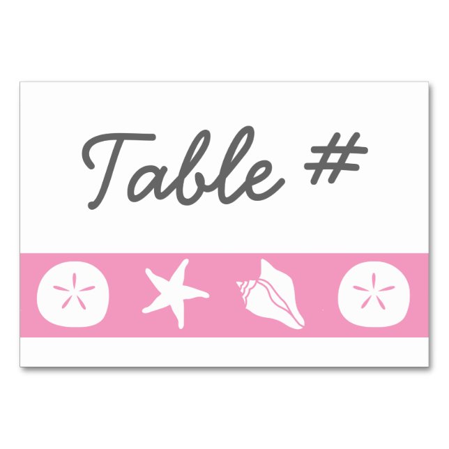 Sommar Seashells i Petal Rosa Bord Card Bordsnummer (Framsidan)