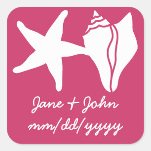 Sommar Seashells i Raspberry Sticker Fyrkantigt Klistermärke