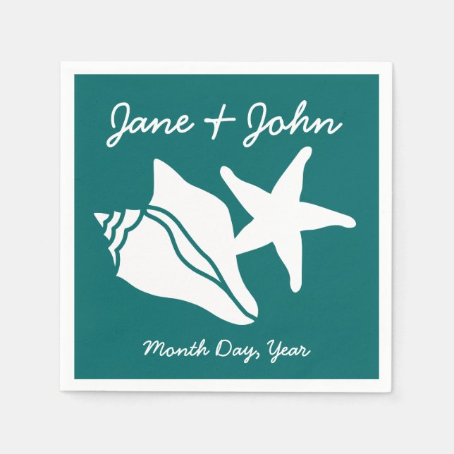 Sommar Seashells i Teal Napkins Pappersservett (Framsidan)
