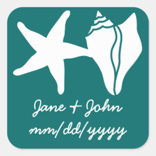 Sommar Seashells i Teal Sticker Fyrkantigt Klistermärke