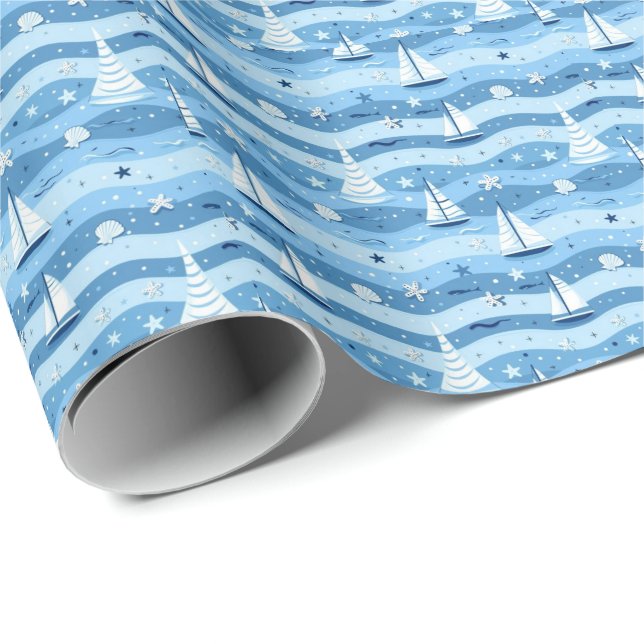 Sommar Segelbåtar Strand Marin Presentförpackning Presentpapper (Rullad Hörn)