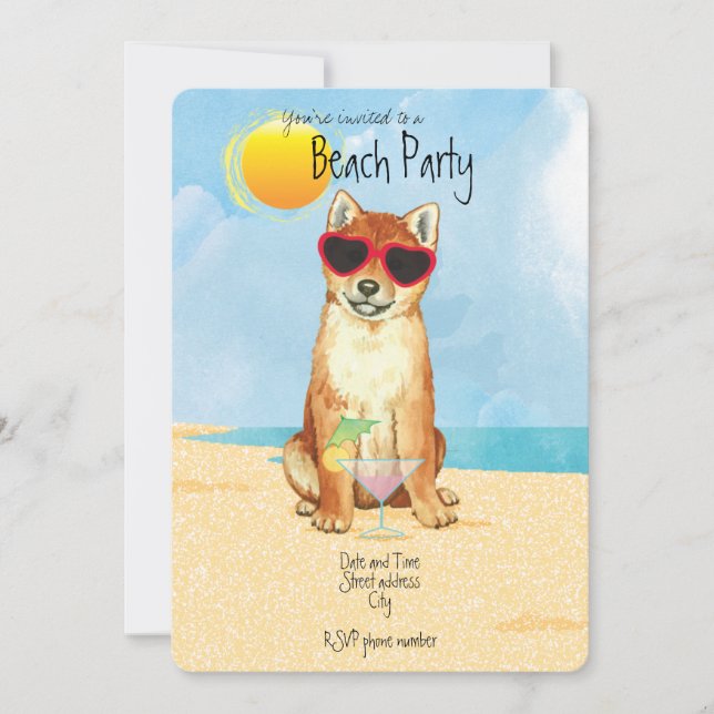 Sommar Shiba Inu Beach Party-inbjudan Julkort (Framsida)