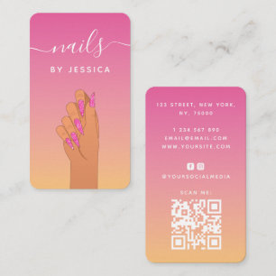 Sommar Shock rosa Glam Nail Artist QR Code Feminin Visitkort