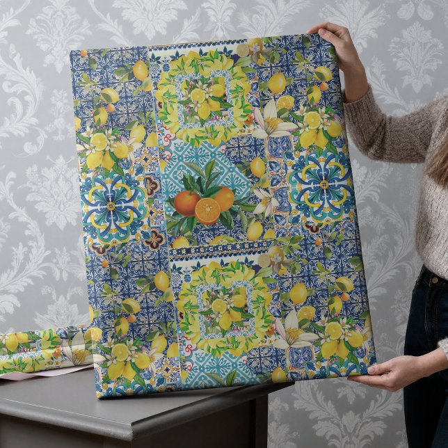 Sommar Siciliansk Citrus Keramisk Kakel Mönster Presentpapper (Skapare uppladdad)