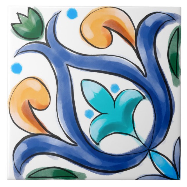 Sommar, sicilianska plattor, majolica kakelplatta (Framsidan)