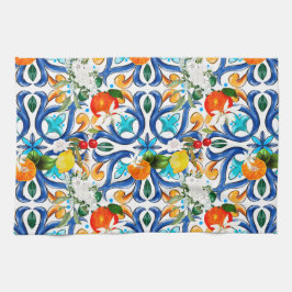 Sommar,sicilianska plattor,majolica,keramiskt plat kökshandduk