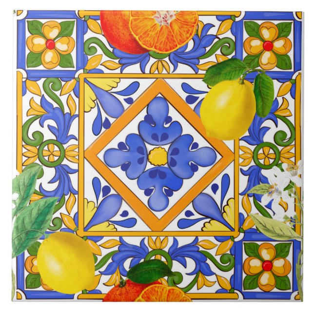 Sommar,Sicilianska plattor,majolica,Medelhavet Kakelplatta (Framsidan)