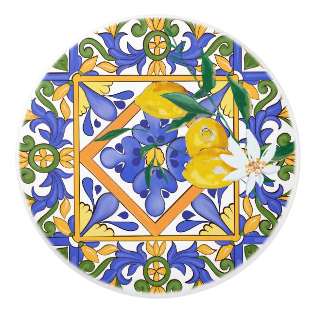 Sommar,Sicilianska plattor,majolica,Medelhavet Knopp (Framsidan)