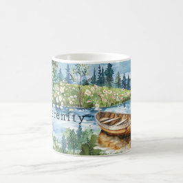 Sommar sjö båt blommor sinnesro kaffemugg