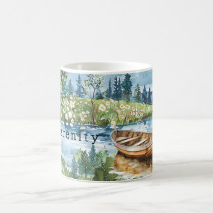 Sommar sjö båt blommor sinnesro kaffemugg