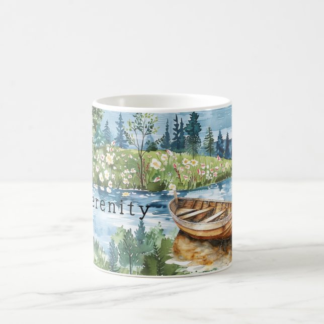 Sommar sjö båt blommor sinnesro kaffemugg (Center)