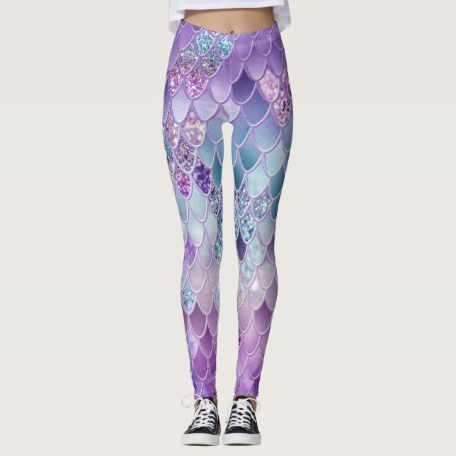 Sommar Sjöjungfru Glitter Scales #11 (Faux Glitter Leggings (Framsida)