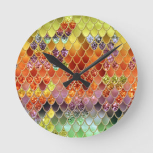 Sommar Sjöjungfru Glitter Scales #2 (Faux Glitter) Rund Klocka