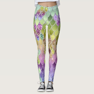Sommar Sjöjungfru Glitter Scales #6 (Faux Glitter) Leggings