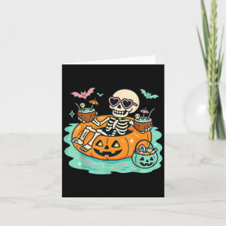 Sommar skelett i pumpa flyter söt spöklik pool  kort