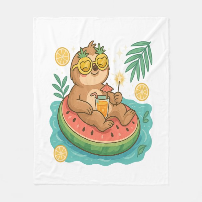 Sommar Sloth Bassäng Flyter Fleecefilt (Framsidan)