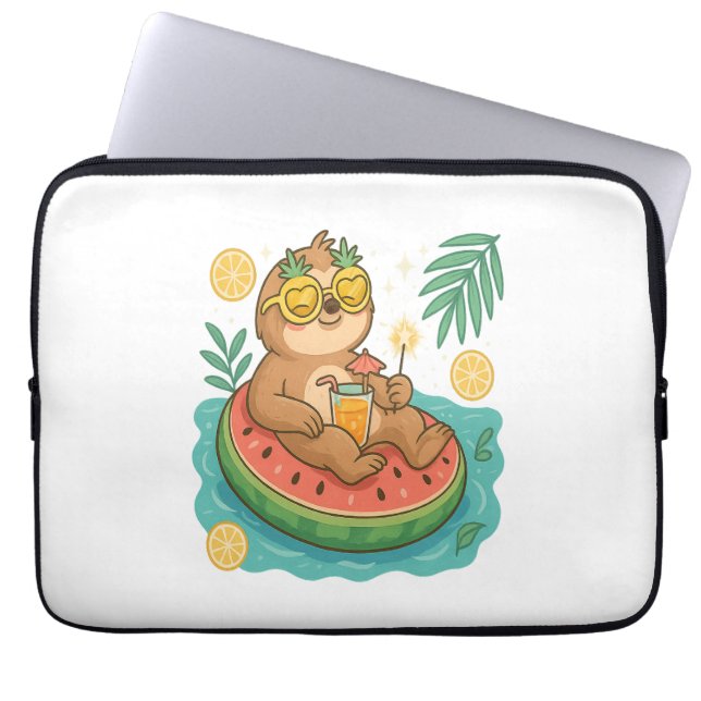 Sommar Sloth Bassäng Flyter Laptop Fodral (Framsidan)