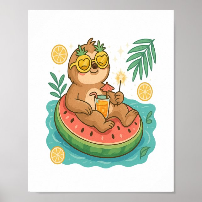 Sommar Sloth Bassäng Flyter Poster (Framsidan)