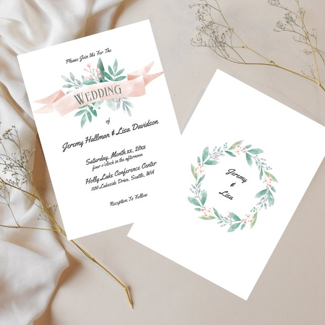 Sommar Soft Rosa Bröllop Inbjudningar (Summer Soft Pink and Green Wedding Invitation)