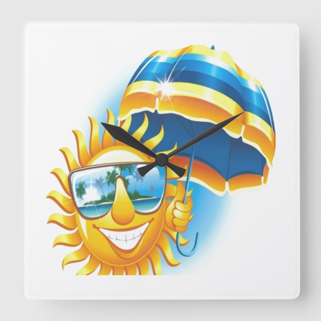 Sommar Sol Fyrkantig Klocka (Framsida)