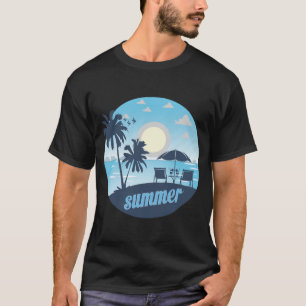 Sommar, Sol, persikor, stolar, paraply och Handfla T Shirt