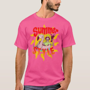 Sommar Sol Rosa Flamingo Cocktail Skeleton Sommar T Shirt
