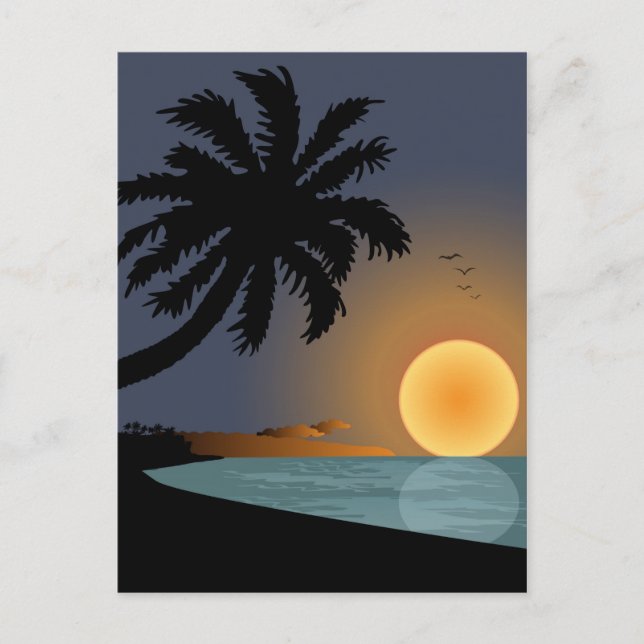 Sommar solnedgång illustration med palmer vykort (Framsida)