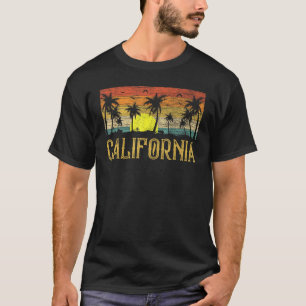 Sommar solnedgång Palmträd Vintage Kalifornien Str T Shirt