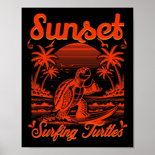 Sommar - Solnedgång Surfande Sköldpaddor  Poster (Framsidan)