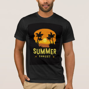 Sommar solnedgång svart t-shirt Estetisk strandk
