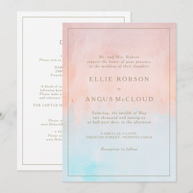 Sommar-solnedgång vattenfärg allt på en Bröllop Inbjudningar (Fram/baksida)
