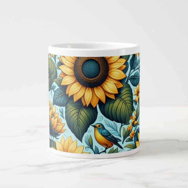Sommar/solros/fågel Jumbo Mugg (Framsidan)