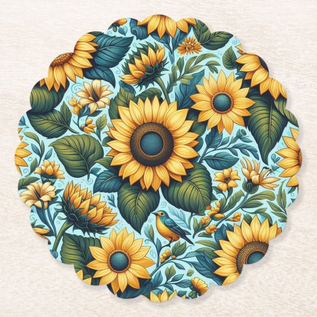 Sommar/solros/fågel Underlägg Papper (Framsida)