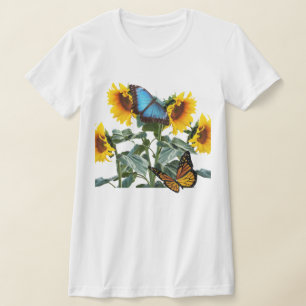 Sommar solrosor och fjärilsträdgårdstjej t shirt