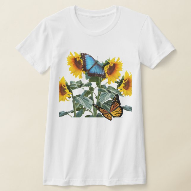 Sommar solrosor och fjärilsträdgårdstjej  t shirt (Laydown)