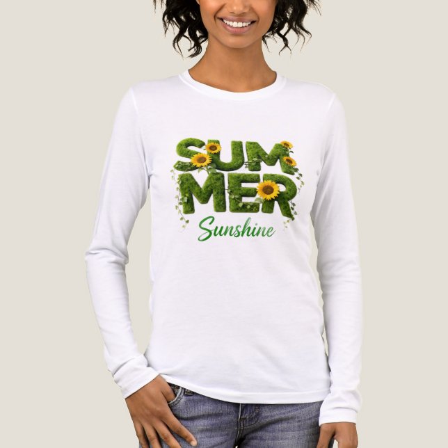 Sommar Solsken Solros Gräs Typografi Lång Sl T Shirt (Framsida)