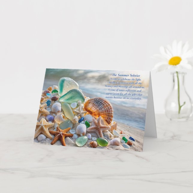 Sommar Solstice Ocean Beach Seashells Sea Glass Kort (Liten växt)