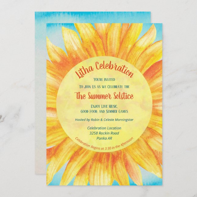 Sommar Solstice Solros Sol Wiccan Litha Party Inbjudningar (Fram/baksida)