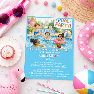 Sommar Splash Pool Party Flickas Födelsedagsinbjud Reklamblad