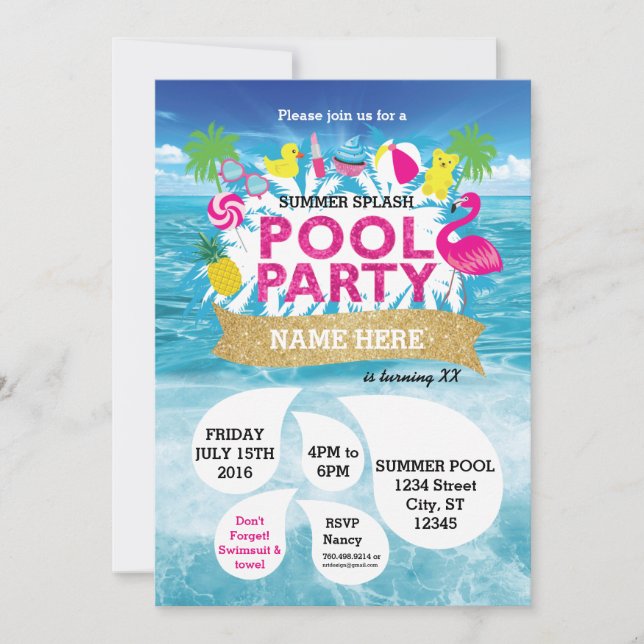Sommar Splash Pool Party Inbjudan 5 x 7 (Framsida)