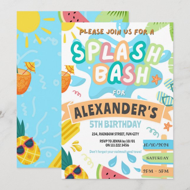 Sommar Splash Pool Party Pojkbash Vattenpark Inbjudningar (Fram/baksida)