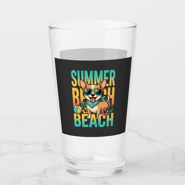 Sommar Strand Hund Semester Vektor Glaskopp (Framsida)