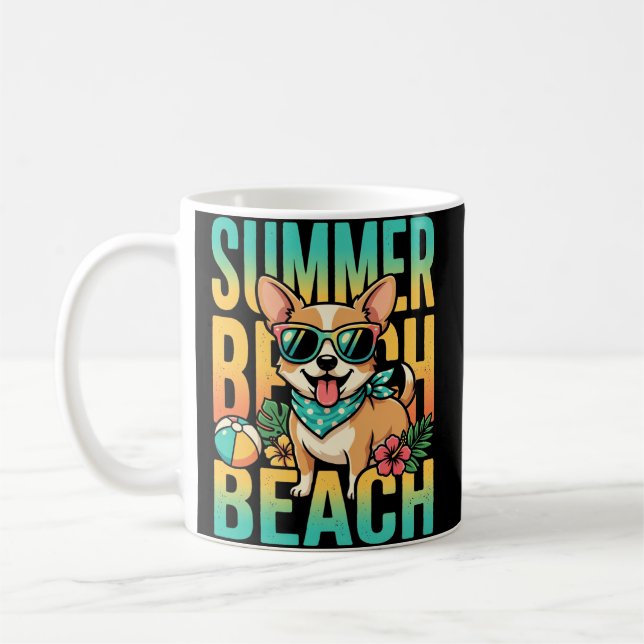Sommar Strand Hund Semester Vektor Kaffemugg (Vänster)