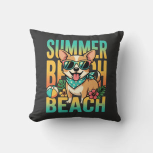 Sommar Strand Hund Semester Vektor Kudde