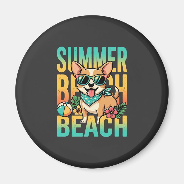 Sommar Strand Hund Semester Vektor Magnet (Framsidan)