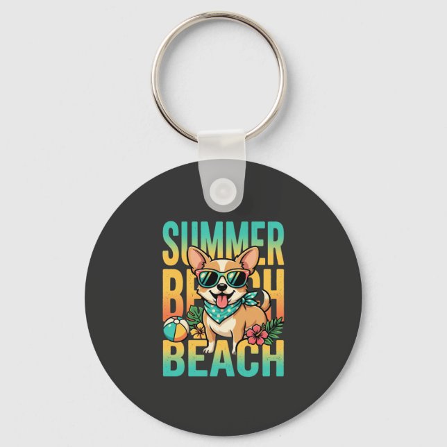 Sommar Strand Hund Semester Vektor Nyckelring (Framsida)
