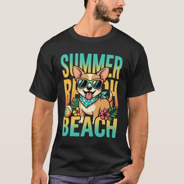 Sommar Strand Hund Semester Vektor T Shirt (Framsida)