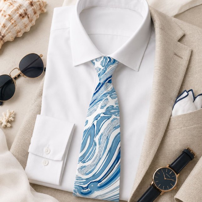 sommar strand nautiska vågor akvarell blå virvlar slips (summer beach nautical waves watercolor blue swirls neck tie)